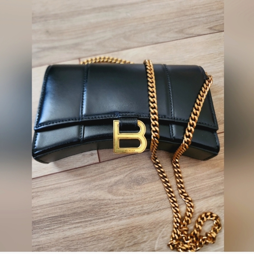Balenciaga Black Clutch with Gold Chain